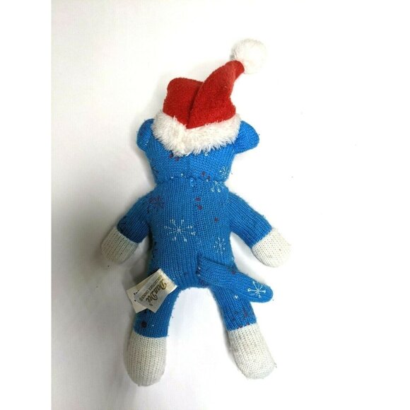 Dan Dee 8 Inch Blue Knit Sock Monkey Plush With Snowflakes & Santa Hat Christmas - Picture 3 of 8